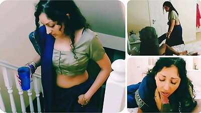 Young indian girl in saree is blackmailed to give her grandfather a blowjob